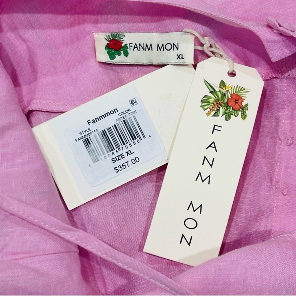FANM MON Aster Pink Demre Linen Embroidered Maxi Dress Ruffle Sleeve NWT $357 - Picture 15 of 16